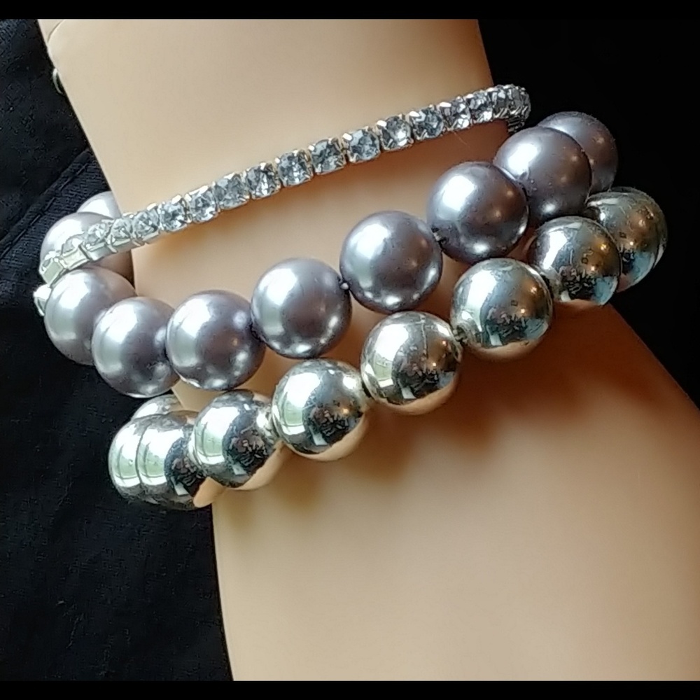 NWOT SET OF 3 RHINESTONE & FAUX PEARL BRACELETS